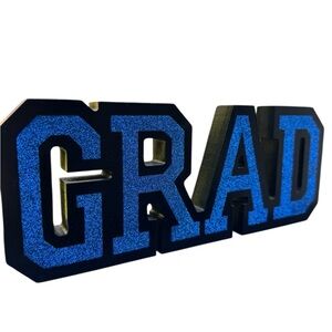 Grad Glitter Blue Fiberboard Stand Sign 13”x5”x1”